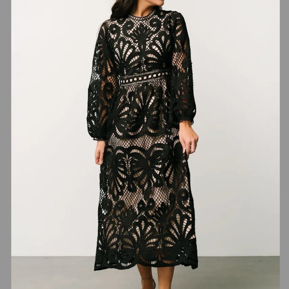bohme Black Lace Maxi Dress with Nude Lining